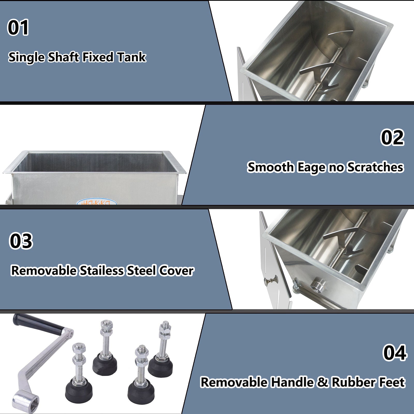 Hakka 15lb/10L Capacity Fixed Jar Stainless Steel Manual Meat Mixer