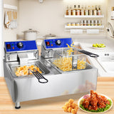 EasyRose 20L Commercial Dual Deep Fryer with 2 Baskets, 3600W Electric Countertop Fryer, 304 Stainless Steel, ETL Listed