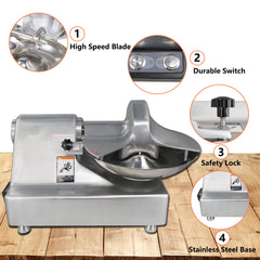 Hakka Commercial 10L Multifunction Meat Bowl Cutter Mixer and Buffalo Chopper Food Processor