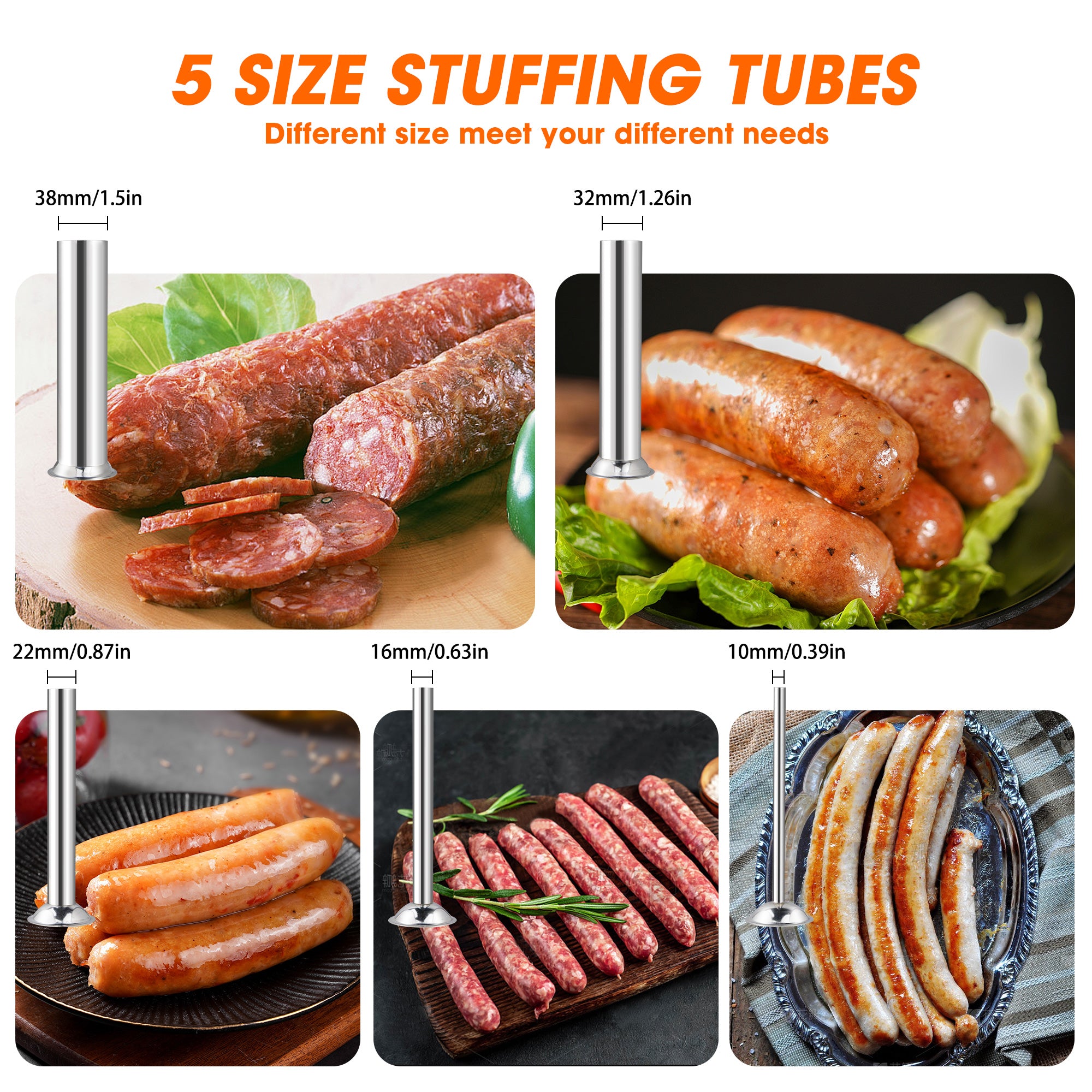 Hakka 5 Sizes of Stainless Steel Tubes for Manual Sausage Stuffer ...