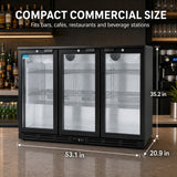 Hakka Brothers 330L Back Bar Cooler, 11.6 Cu. Ft. Commercial 3 Glass Door Beverage Refrigerator with 6 Adjustable Shelves, Digital Temperature Control, LED Light & Lock