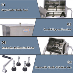 Hakka Commercial 65lbs 40L Meat Mixer Stainless Steel Tilt Tank Sausage Mixer