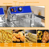 EasyRose 20L Commercial Dual Deep Fryer with 2 Baskets, 3600W Electric Countertop Fryer, 304 Stainless Steel, ETL Listed