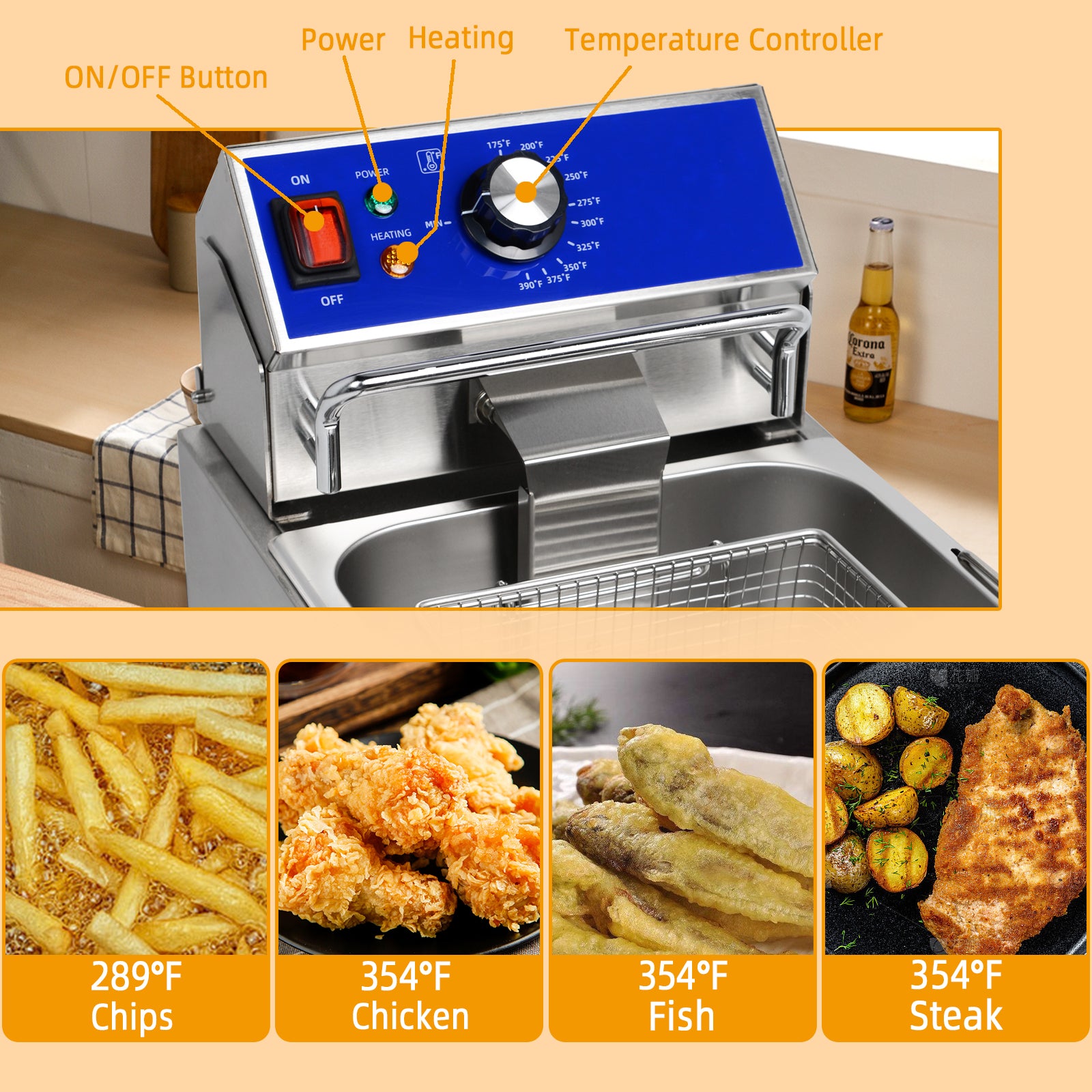 EasyRose 11.8L Commercial Deep Fryer with Basket, 1800W Electric