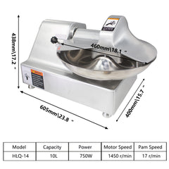 Hakka Commercial 10L Multifunction Meat Bowl Cutter Mixer and Buffalo Chopper Food Processor