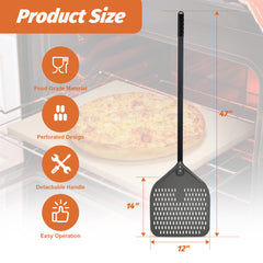 Clivia 12"x14"x47" Perforated Pizza Peel Aluminum Hard-Anodized Pizza Shovel with Long Handle