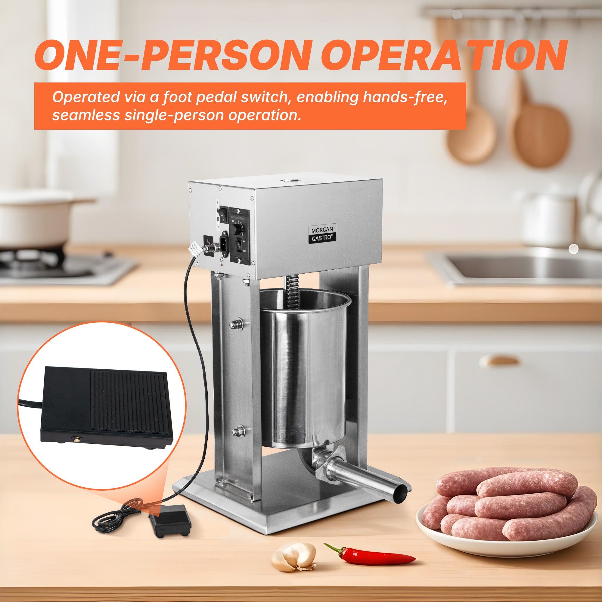 electric sausage stuffer with foot pedal Morgangastro 10L/22lb Electric Sausage Stuffer, 200W Stainless Steel Meat  Filler with Foot Pedal and 5 Stuffing Tubes