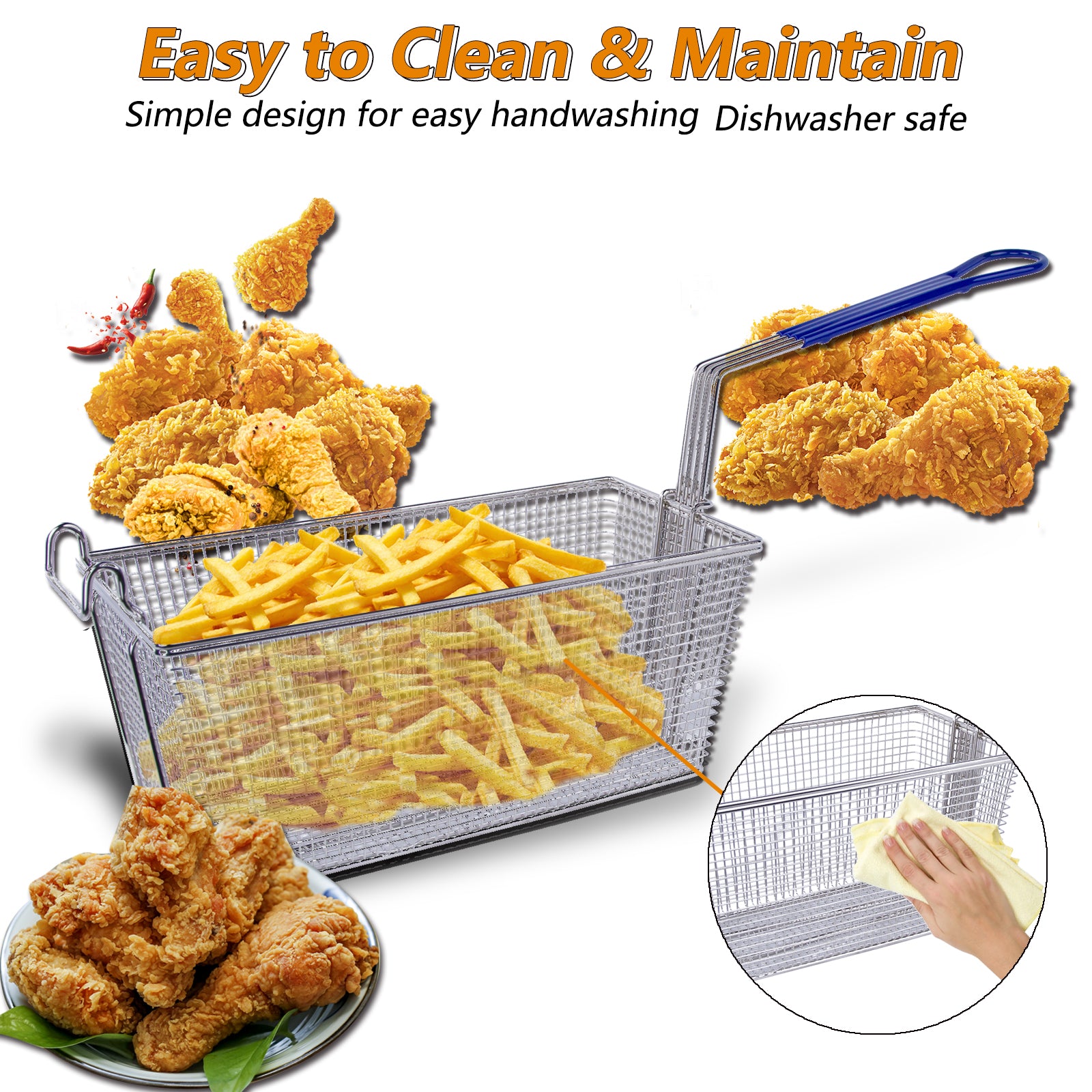 EasyRose 4pcs Deep Fryer Basket with Non-slip Handle, 13 1/4