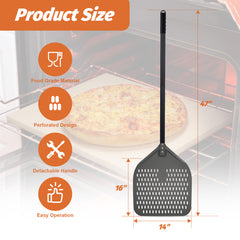 Clivia 14"x16"x47" Perforated Pizza Peel Aluminum Hard-Anodized Pizza Shovel with Long Handle