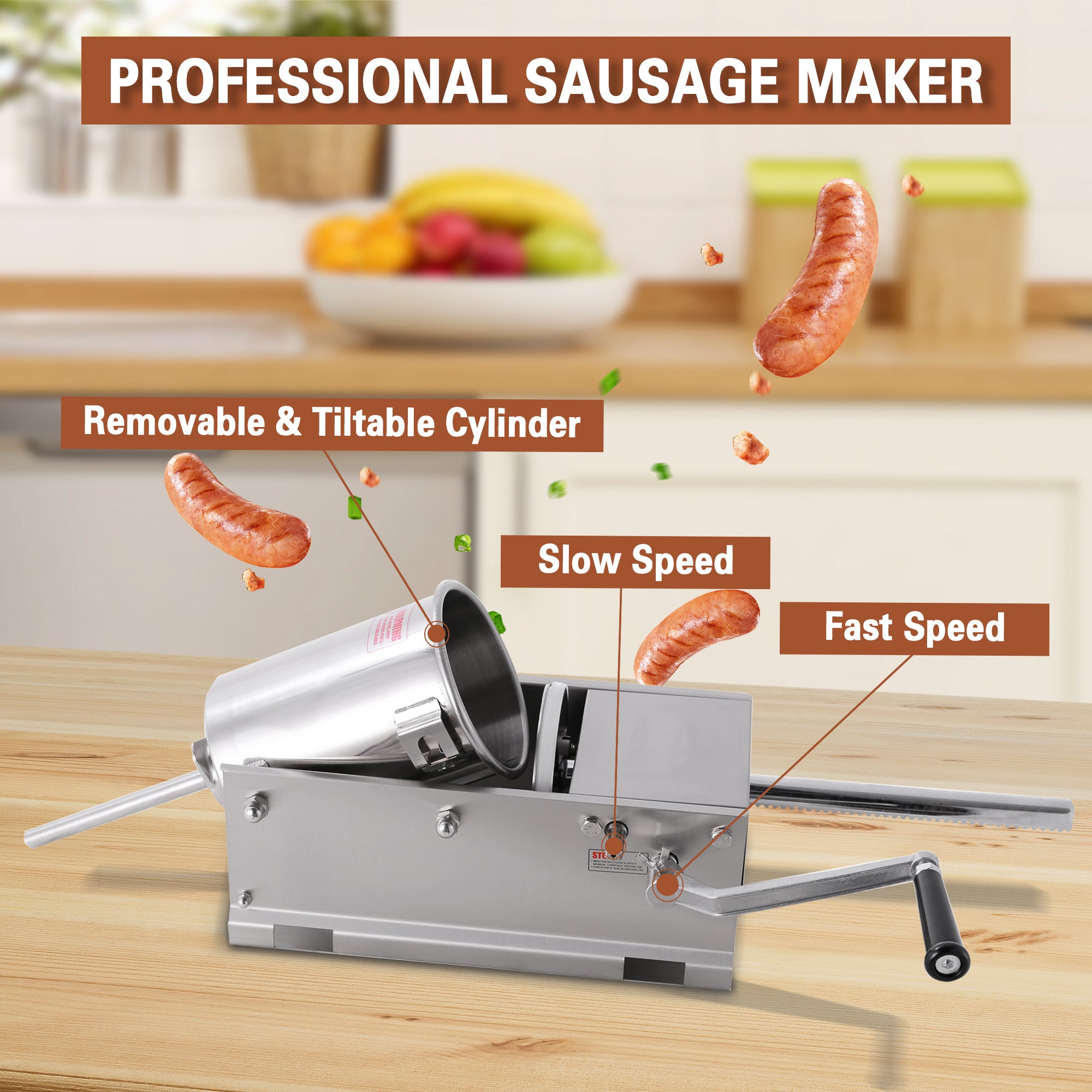 コガ's sho Hakka Horizontal 11LBS 5L Sausage Stuffer Stainless Steel