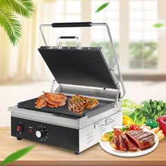 EasyRose 15" Wide Cast Iron Panini Grill Plate, 1800W Power, EGO Thermostat, 0-300°C Temperature Range