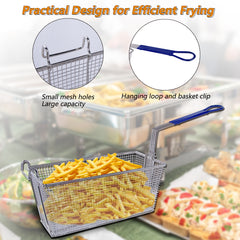 EASYROSE 4Pcs Commercial Deep Fryer Basket with Non-slip Handle, 13¼" x 6½" x 6" Nickel Plated French Fries Basket for Restaurant Kitchen