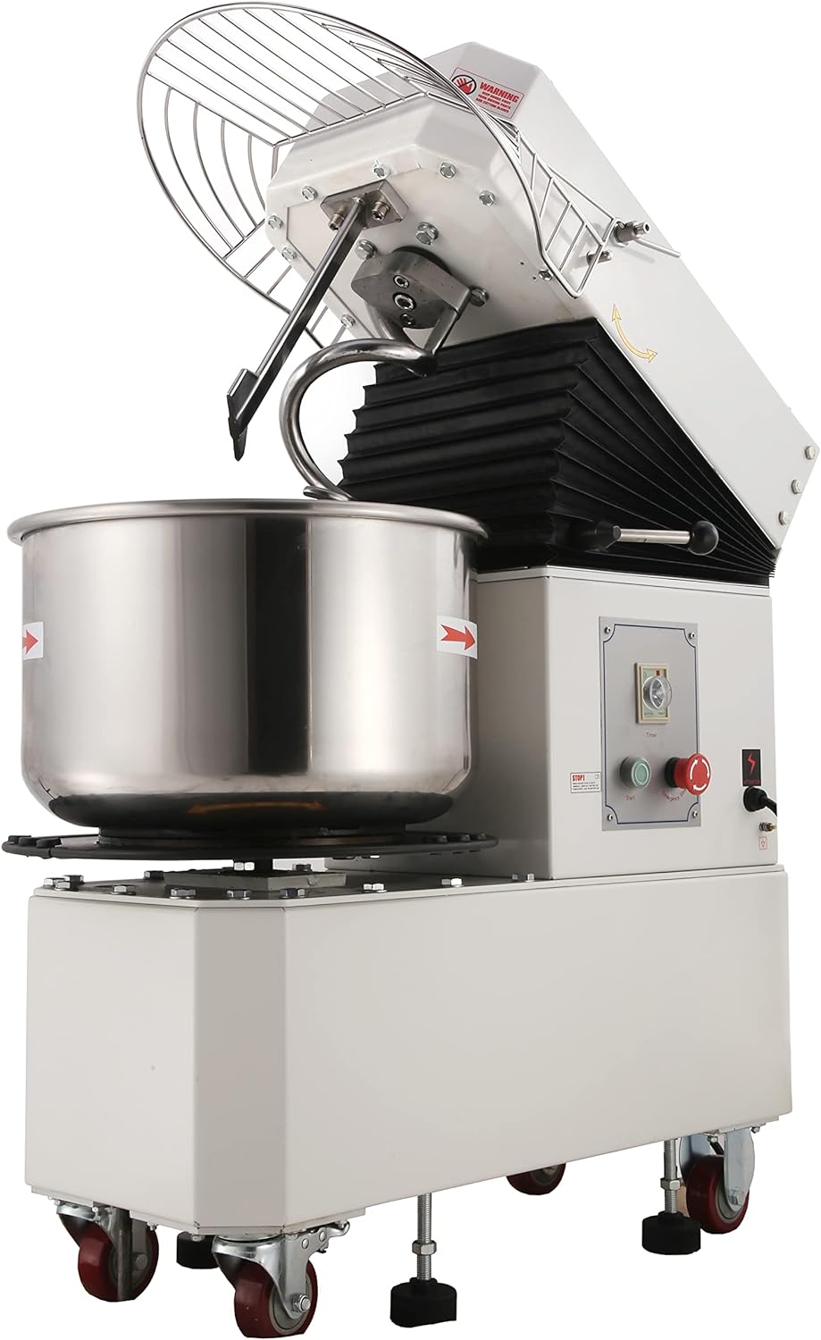 Hakka Commercial Dough Mixer, 30 Qt Rising Spiral Mixer Food Mixer Machine Dual Rotating Dough Kneading Machine with Food-grade Stainless Steel Bowl, Security Shield & Timer