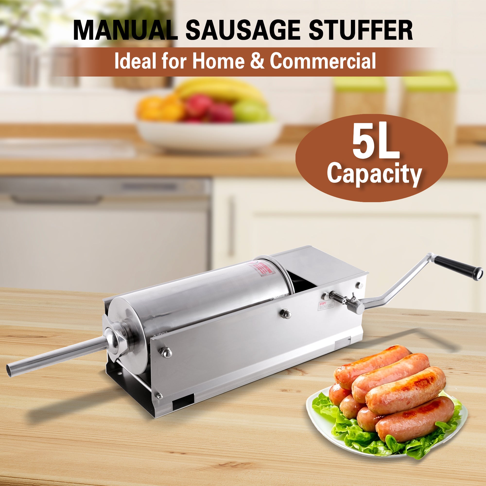 コガ's sho Hakka Horizontal 11LBS 5L Sausage Stuffer Stainless Steel