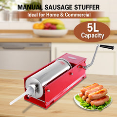 Hakka 11 Lbs(5liter) Sausage Stuffer 2 Speed Steel Horzontal Spray-painted Sausage Stuffer Maker