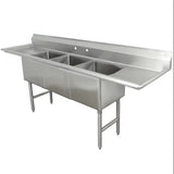 Hakka 16 Gauge Stainless Steel Three Compartment Commercial Sink and Two Drainboard - 18"X18"X11"Bowl