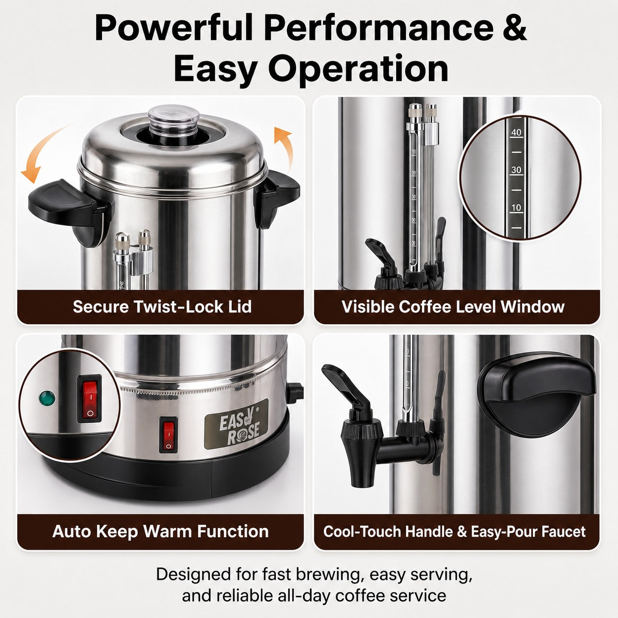 EasyRose 40 Cup Commercial Coffee Urn | Coffee Percolator  Hakka Brothers  Corp
