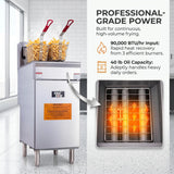 EasyRose 40 lb Commercial LPG Deep Fryer, 3-Burner 90,000 BTU Floor Fryer with 2 Baskets, ETL Listed-2