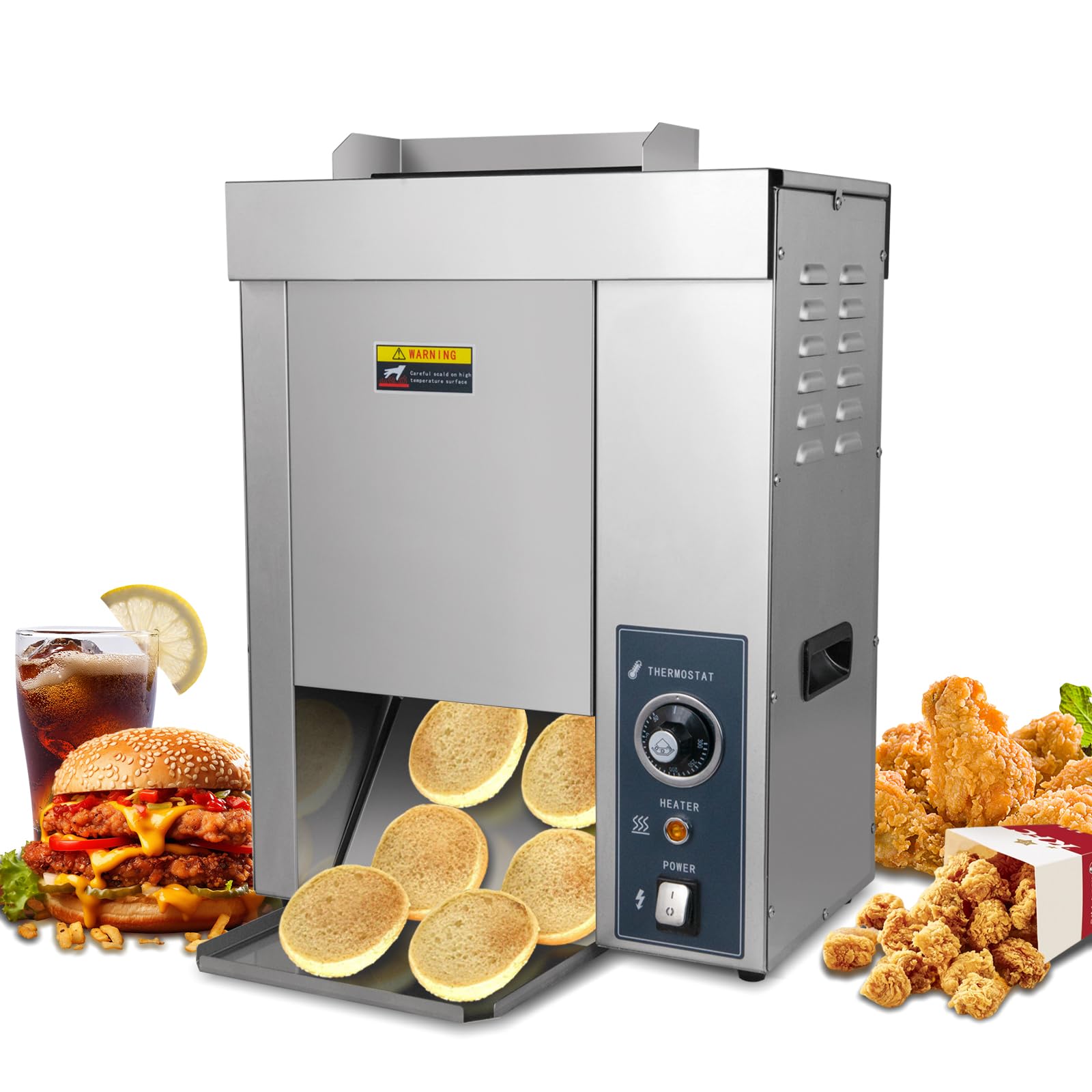 EasyRose Vertical Hamburger Toasting Machine Automatic Chain Type Toaster Heater, EGO temperature control, 2000W