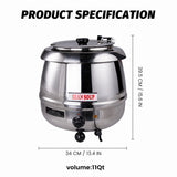 EasyRose 11 Qt Commercial Soup Warmer Food Warmer Soup Kettle with Hinged Lid, Silver