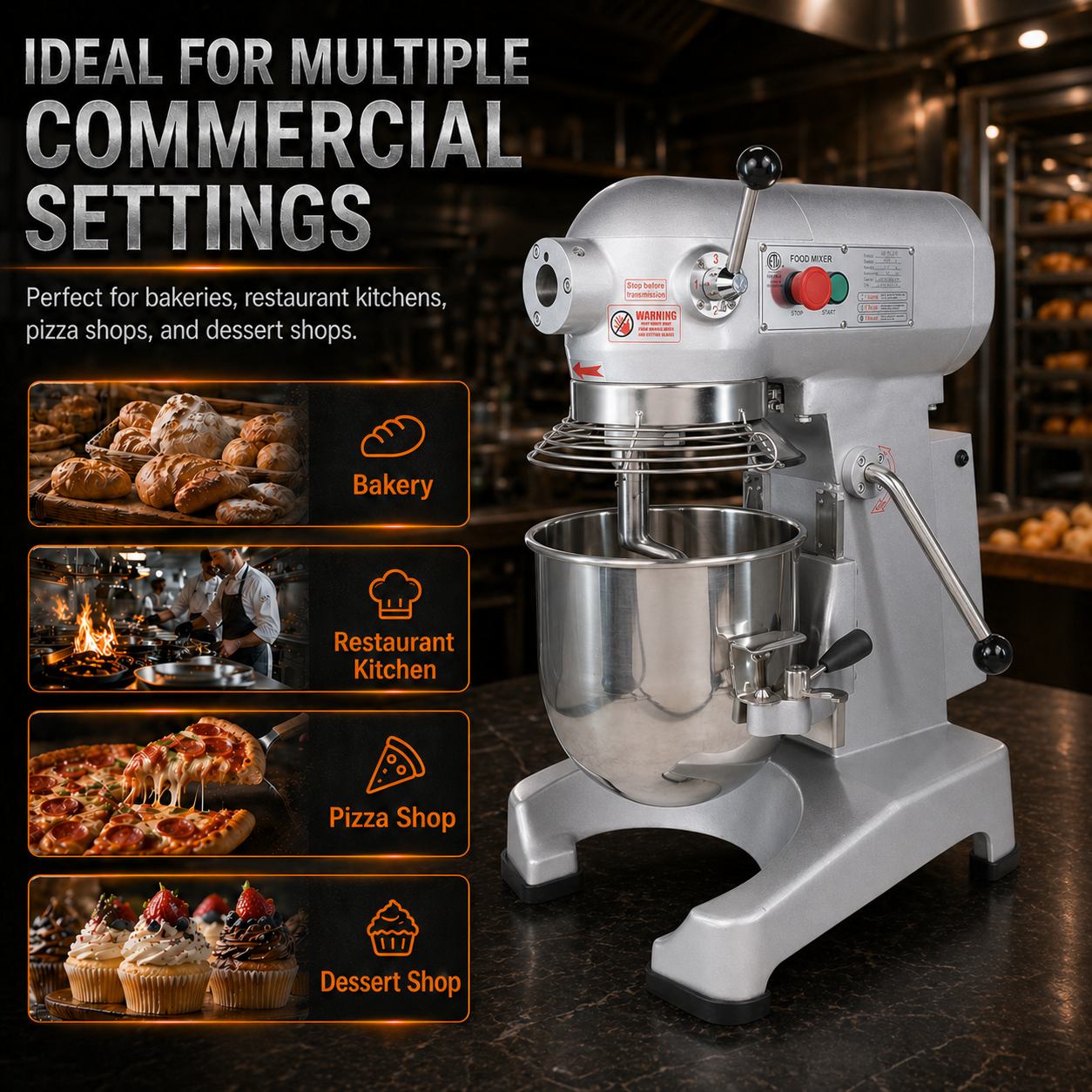 Hakka 10Qt Commercial Planetary Stand Mixer, 500W 3-Speed Food
