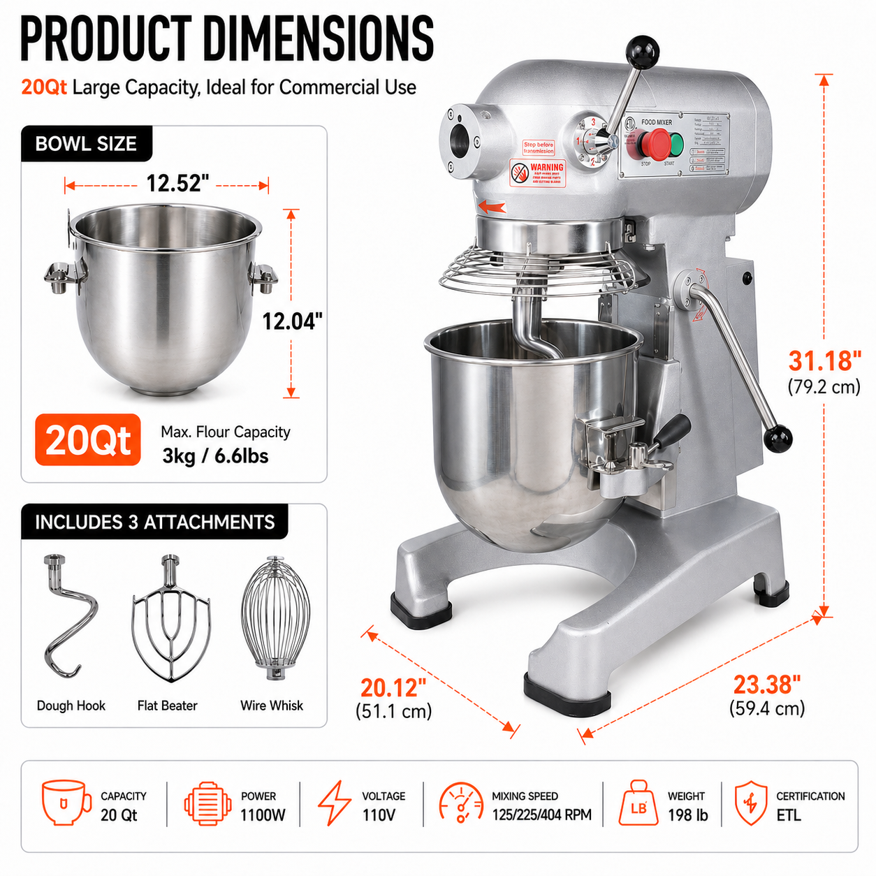 Hakka 20Qt Commercial Planetary Stand Mixer with Attachment Hub
