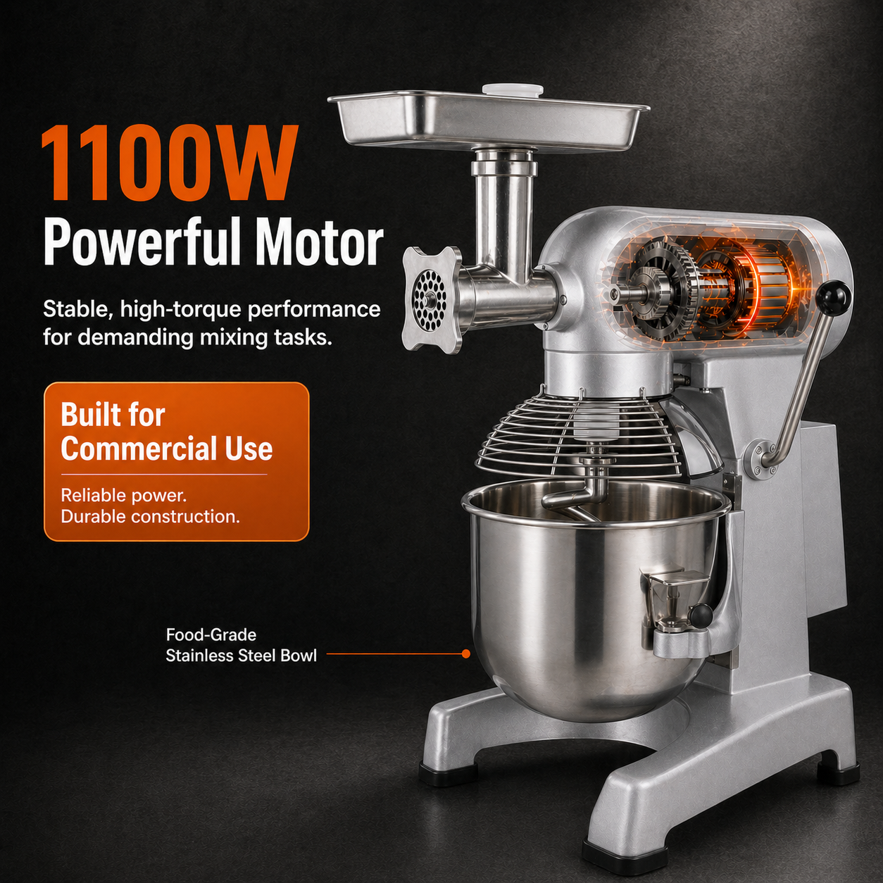 Hakka Commercial 20Qt Planetary Stand Mixer with Meat Grinder