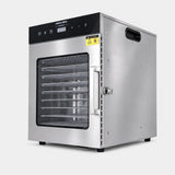 Hakka Bros 10-Tray 800W Food Dehydrator, 8.9 sq. ft. Drying Space, 86–194°F Temp, 24H Timer & Glass Door