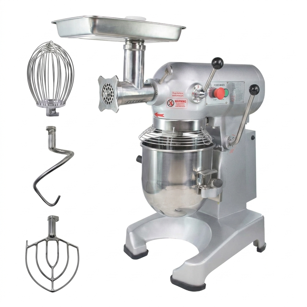 Hakka 10Qt Commercial Planetary Stand Mixer with Meat Grinder Attachment, 500W 3-Speed Food Mixer, Includes Dough Hook, Flat Beater & Whisk, ETL Certified