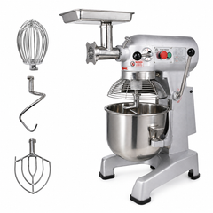 Hakka Commercial 20Qt Planetary Stand Mixer with Meat Grinder Attachment, 1100W Electric Food Mixer, 3 Speeds 125/225/404 RPM, Includes Dough Hook, Flat Beater & Whisk,ETL Certification 