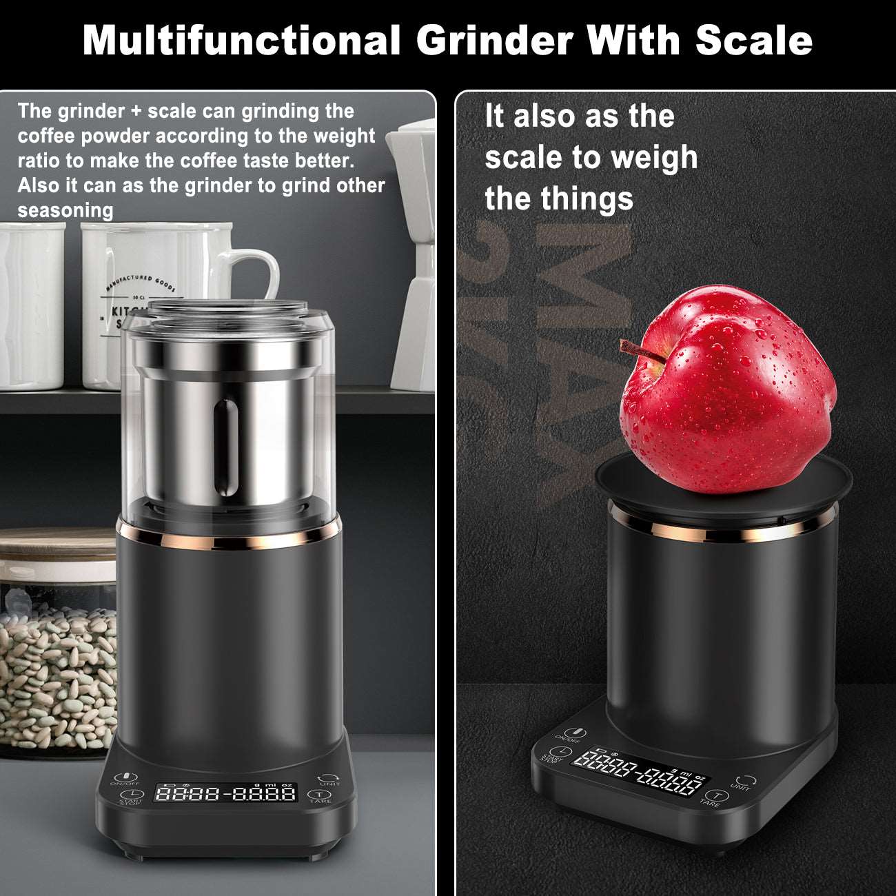 Clivia 200W Commercial Coffee Grinder with Scale, Multifunctional Grinding and Mixing, Portable and Easy to Use，220V 21000RPM