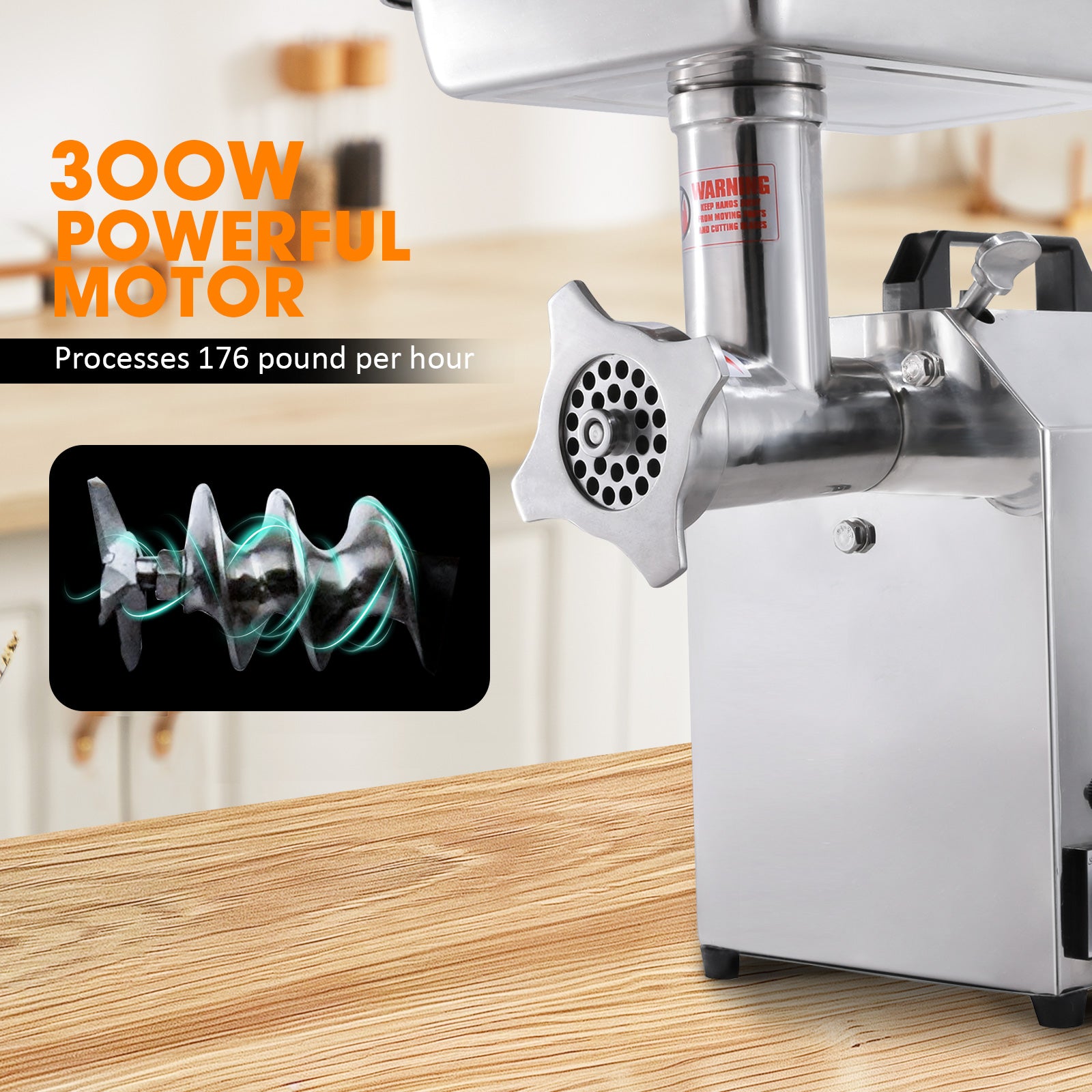 シュレッダー　KNOX SHREDDER-102　北米産メープル材使用の天板 Hakka Electric Meat Grinder, 300W, 176 lbs/h Stainless Steel Food