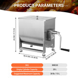 Morgangastro 15L/30 lb Commercial Manual Meat Mixer with Gearbox, Fixed Tank Stainless Steel Sausage & Burger Mixer