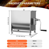 Morgangastro 30L/60 lb Commercial Manual Meat Mixer with Gearbox, Fixed Tank Stainless Steel Sausage & Burger Mixer