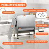 Morgangastro 30L/60 lb Commercial Manual Meat Mixer with Gearbox, Fixed Tank Stainless Steel Sausage & Burger Mixer