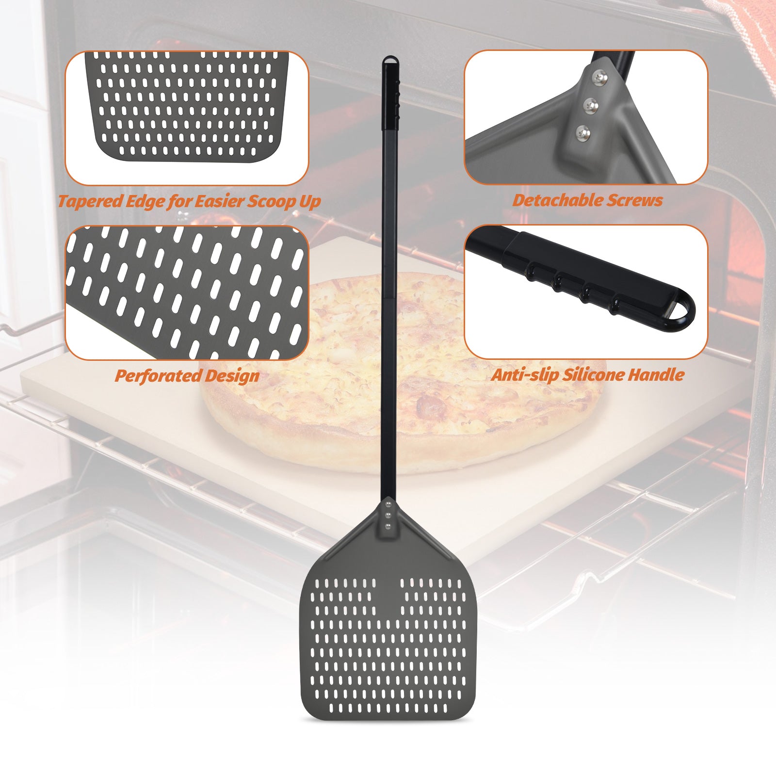 Clivia 12"x14"x47" Perforated Pizza Peel Aluminum Hard-Anodized Pizza ...