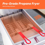 EasyRose Commercial Natural Gas 4 Burner Gas Deep Fryer 45-55lb Capacity 120000 BTU, ETL Listed