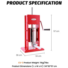 Hakka Sausage Stuffer 7 Lb/3 L Two Fill Rate Spray-painted Steel Vertical 7 Lb Sausage Maker(CV-3)