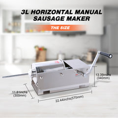 Hakka Sausage Stuffer 2 Speed Stainless Steel Vertical Sausage Maker (7Lb/3L(Horizontal)