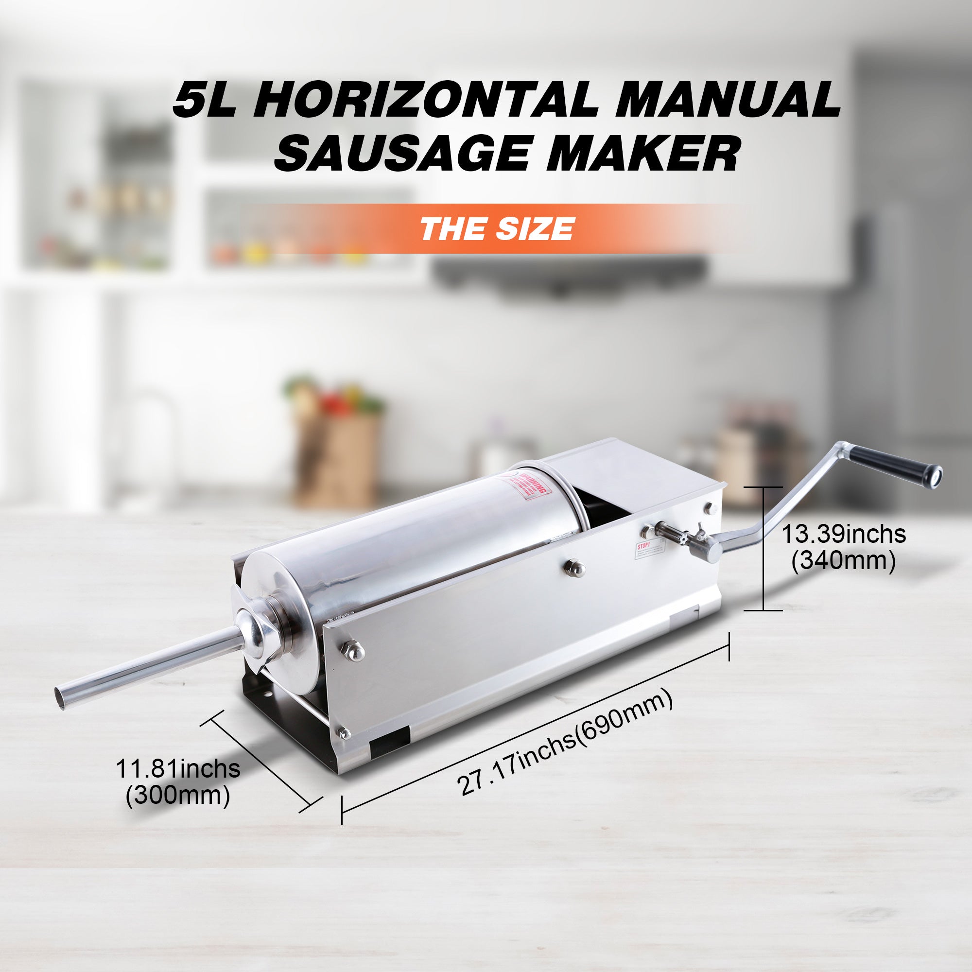 11LBS Manual Sausage Stuffer Machine - Stainless Steel With 5 Tubes & Dual Speed