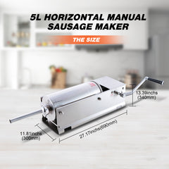 Hakka Horizontal 11LBS 5L Sausage Stuffer Stainless Steel Sausage Meat Maker