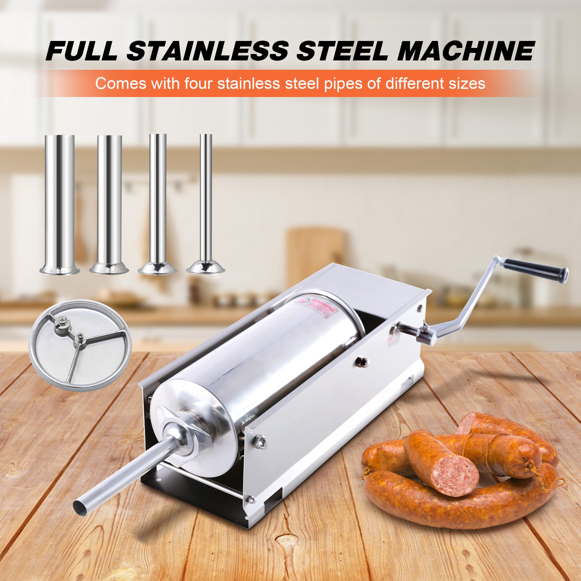 Hakka Horizontal 11LBS 5L Sausage Stuffer Stainless Steel Sausage Meat