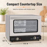EasyRose compact countertop convection oven measuring 19.8 inches wide, 18.7 inches deep and 14.9 inches high