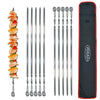 Hakka 24 inch stainless steel BBQ skewers set of 10 with non-slip ring handles and storage bag.