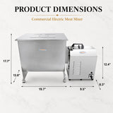 Dimensions of the Hakka 30L 60 lb commercial electric meat mixer in stainless steel