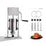 Manual stainless steel sausage stuffer with 4 stuffing tubes, cleaning brush, and replacement gaskets.