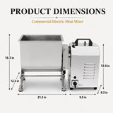 Dimensions of the Hakka 30L 60 lb commercial tilting electric meat mixer in stainless steel