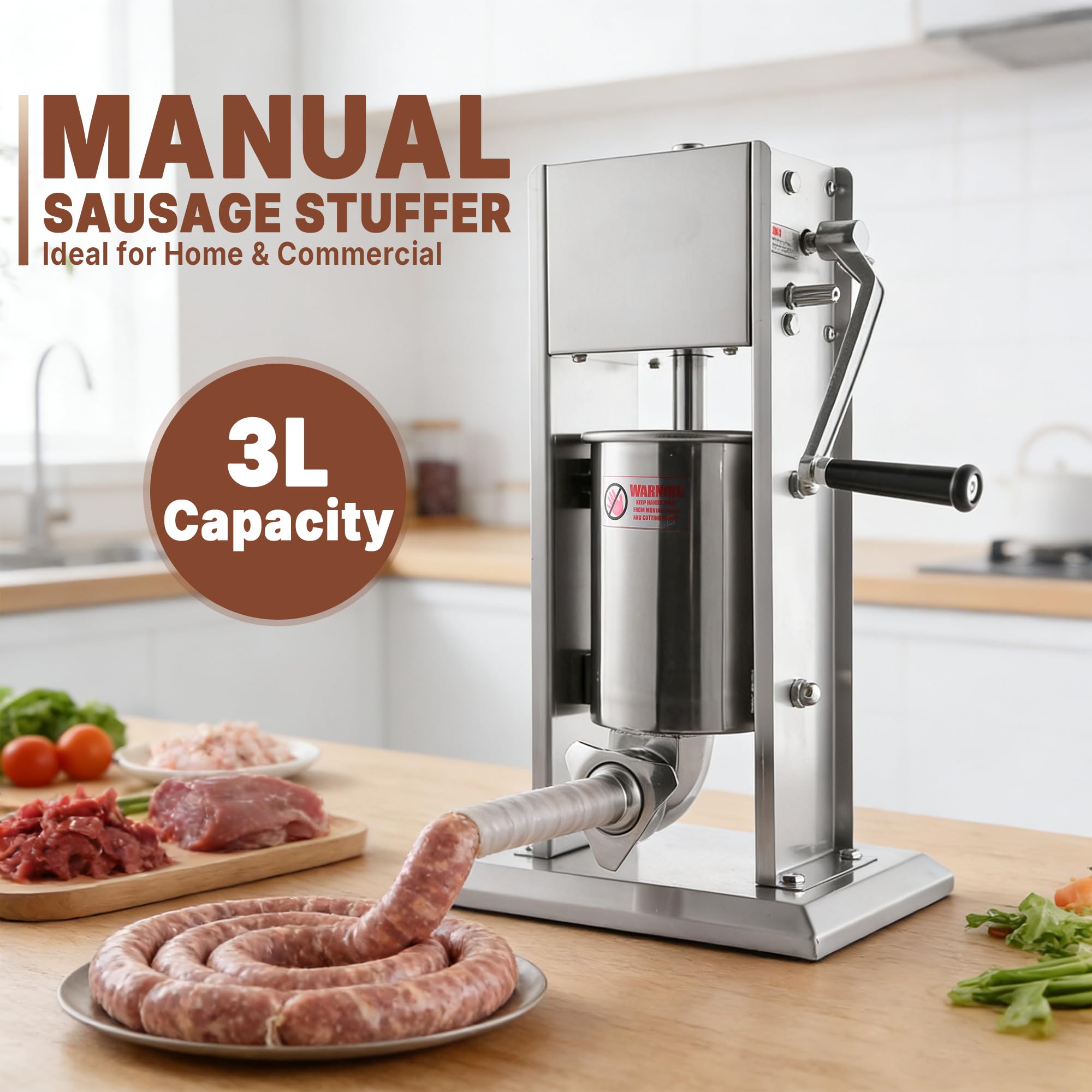 Hakka 3L/7lb Manual Sausage Stuffer, 2-Speed Stainless Steel