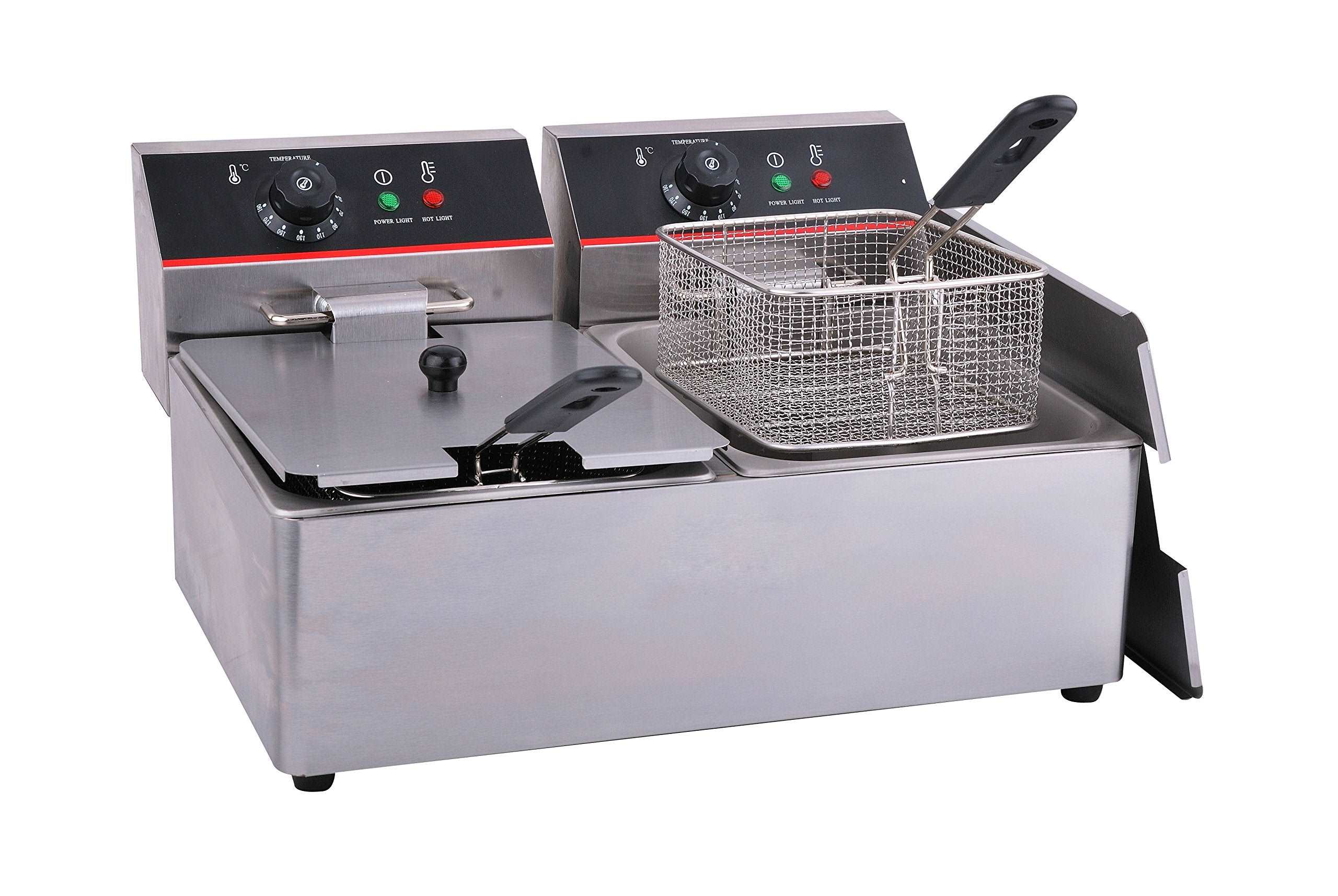 EasyRose Commercial Stainless Steel Deep Fryers Electric Professional Restaurant Grade Turkey Fryers (2x8 Liter)