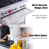 EasyRose 36 Inch Gas Range 6 Burner Heavy Duty Ranges With Oven, Commercial Range for Kitchen Restaurant - 210,000 BTU, ETL Certified